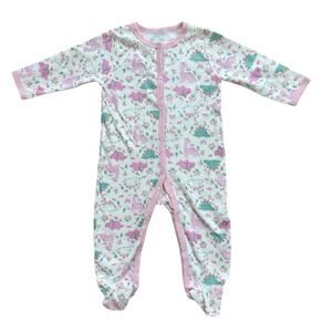Duck Duck Goose Baby Girl Pink Green Dinosaur Footie Pajamas 3-6M